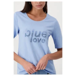 Monari Damen T-Shirt Light Blue Glitter -Wellensteyn Shop monari denim love t shirt blau 714 model detail