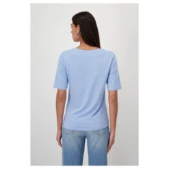 Monari Damen T-Shirt Light Blue Glitter -Wellensteyn Shop monari denim love t shirt blau 714 model hinten