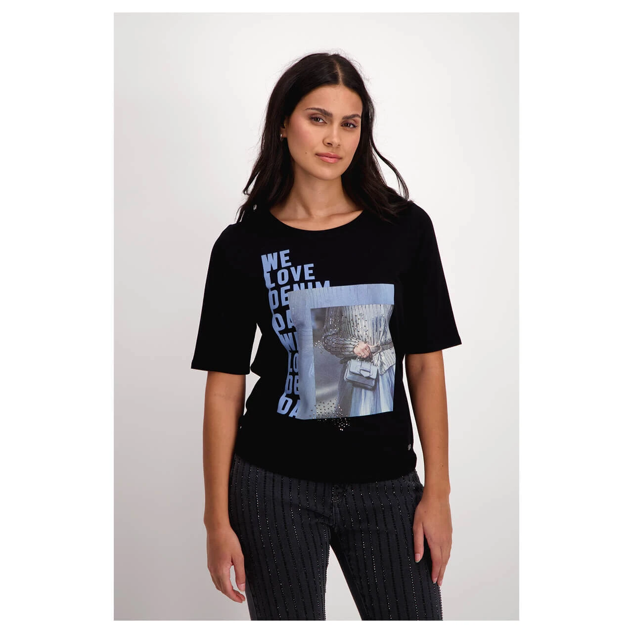 Monari Damen T-Shirt Black Glitter Blue Print 4 Monari Damen T-Shirt Black Glitter Blue Print – Bild 2