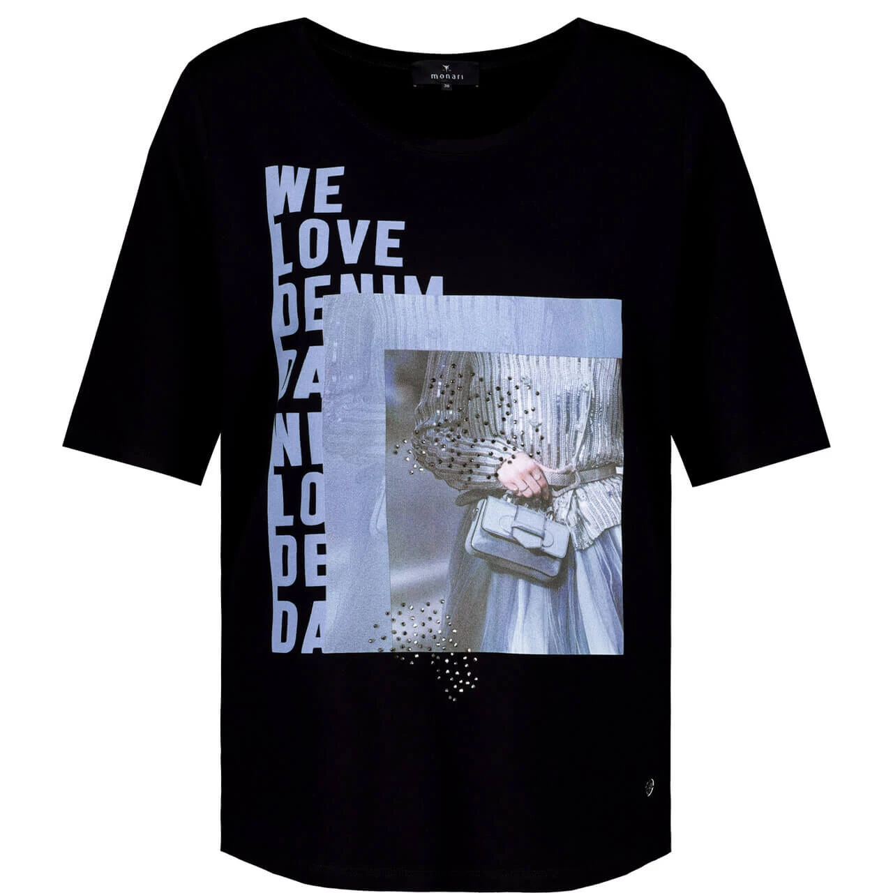 Monari Damen T-Shirt Black Glitter Blue Print 3 Monari Damen T-Shirt Black Glitter Blue Print