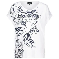 Monari Damen T-Shirt White Black Flowers