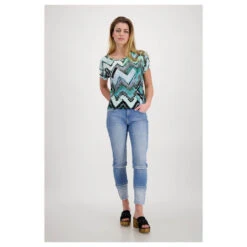 Monari Damen T-Shirt Fresh Mint Print -Wellensteyn Shop monari shirt blau gruen 614 ansicht model
