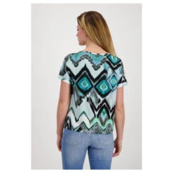 Monari Damen T-Shirt Fresh Mint Print -Wellensteyn Shop monari shirt blau gruen 614 ansicht model hinten