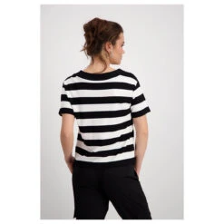 Monari Damen Kurzarm Sweatshirt Black White Stripes -Wellensteyn Shop monari t shirt schwarz 998 model hinten