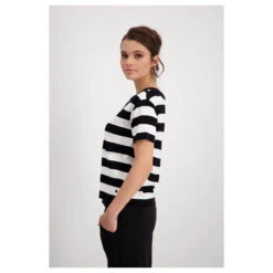 Monari Damen Kurzarm Sweatshirt Black White Stripes -Wellensteyn Shop monari t shirt schwarz 998 model seite