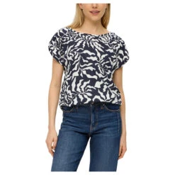 S.Oliver Damen T-Shirt Navy Print -Wellensteyn Shop s oliver bluse blau 59a1 model vorne