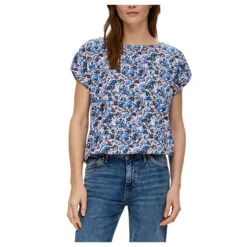 S.Oliver Damen T-Shirt Navy Flower Print -Wellensteyn Shop s oliver bluse blau 59a4 model vorne