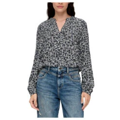 S.Oliver Damen Langarm Bluse Navy Blue Print -Wellensteyn Shop s oliver bluse blau weiss muster 59A6 ansicht model