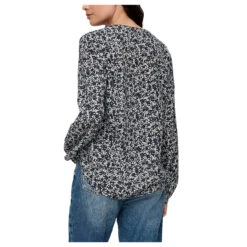 S.Oliver Damen Langarm Bluse Navy Blue Print -Wellensteyn Shop s oliver bluse blau weiss muster 59A6 ansicht model hinten