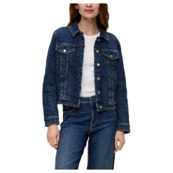 S.Oliver Damen Jeansjacke Blue Heavy -Wellensteyn Shop s oliver jeansjacke blau 49 model vorne
