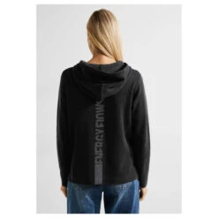 Cecil Damen Hoodie Pullover Geometrical Lurex Black Glitter -Wellensteyn Shop s oliver pullover geometrical lurex hoody schwarz 30001 model hinten