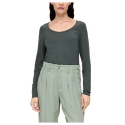 S.Oliver Damen Langarm Shirt Dark Khaki -Wellensteyn Shop s oliver t shirt gruen 7909 front