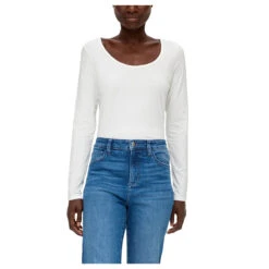 S.Oliver Damen Langarm Shirt Off White -Wellensteyn Shop s oliver t shirt weiss 0210 detail