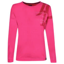 Soquesto Damen Langarm Shirt Fuchsia Pink Wording