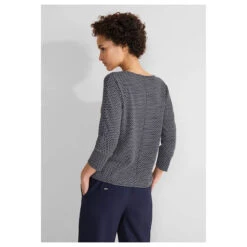 Street One Damen 3/4 Arm Shirt Two Color Cozy Deep Blue Melange -Wellensteyn Shop street one 2 color cosy shirt blau 21502 model hinten