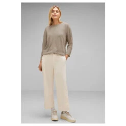 Street One Damen 3/4 Arm Pullover 2-Color Knit Look Sand Melange -Wellensteyn Shop street one 2 color knit shirt beige 25379 ansicht model