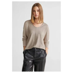 Street One Damen Langarm Shirt 2-Color Structure Sand Melange -Wellensteyn Shop street one 2 color strukture shirts beige 15379 detail vorne