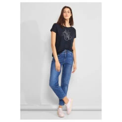 Street One Damen T-Shirt Alive Partprint Deep Blue -Wellensteyn Shop street one alive partprint shirt blau 21238 model