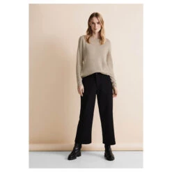 Street One Damen Pullover Basic U-Boat Sweater Sand Melange -Wellensteyn Shop street one basic u boat sweate pullover beige 15379 model