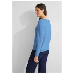 Street One Damen Pullover Basic U-Boat Sweater Light Blue Melange -Wellensteyn Shop street one basic u boat sweater pullover blue 15515 model seite