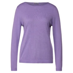 Street One Damen Pullover Basic U-Boat Sweater Shiny Lilac Melange