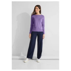 Street One Damen Pullover Basic U-Boat Sweater Shiny Lilac Melange -Wellensteyn Shop street one basic u boat sweater pullover violett 15153 model