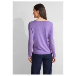 Street One Damen Pullover Basic U-Boat Sweater Shiny Lilac Melange -Wellensteyn Shop street one basic u boat sweater pullover violett 15153 model hinten