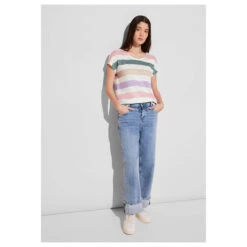 Street One Damen T-Shirt Big Multicolor Stripe Off White -Wellensteyn Shop street one big multicolor striped shirt weiss 30108 model