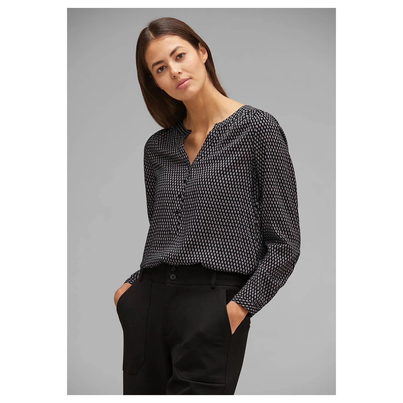 Street One Damen Langarm Bluse Bamika Black Printed 4 Street One Damen Langarm Bluse Bamika Black Printed – Bild 2