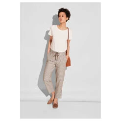 Street One Paperbag Ankle Baumwollhose Safari Beige -Wellensteyn Shop street one jeans paperbag seersucker beige 25617 model