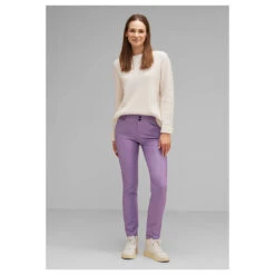 Street One York Hose Dusty Lupine Lilac Coated -Wellensteyn Shop street one jeans york coating lilla 15373 model vorne