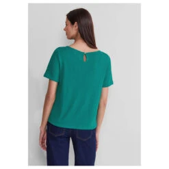Street One Damen T-Shirt Knit Look Intense Aqua -Wellensteyn Shop street one knit look shirt gruen 15681 model hinten