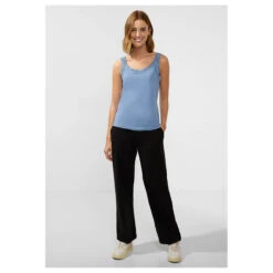 Street One Top With Lace Feather Blue -Wellensteyn Shop street one lace tape top blau 14964 front