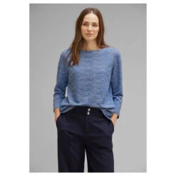 Street One Damen 3/4 Arm Pullover Fine 2-Color Structured Fresh Intense Gentle Blue -Wellensteyn Shop street one langarmshirt blau 25377 model