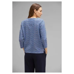 Street One Damen 3/4 Arm Pullover Fine 2-Color Structured Fresh Intense Gentle Blue -Wellensteyn Shop street one langarmshirt blau 25377 model hinten