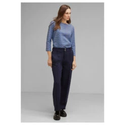 Street One Damen 3/4 Arm Pullover Fine 2-Color Structured Fresh Intense Gentle Blue -Wellensteyn Shop street one langarmshirt blau 25377 model vorne
