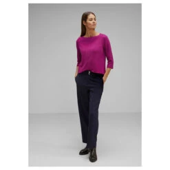 Street One Damen 3/4 Arm Sweatshirt Fine Structure Bright Cozy Pink -Wellensteyn Shop street one langarmshirt pink 15463 model ganz