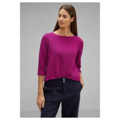 Street One Damen 3/4 Arm Sweatshirt Fine Structure Bright Cozy Pink -Wellensteyn Shop street one langarmshirt pink 15463 model vorne