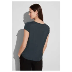 Street One Damen T-Shirt Linen Look Cool Vintage Green -Wellensteyn Shop street one linen look shirt schwarz 13825 model hinten