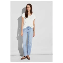 Street One Damen T-Shirt Linen Look Off White 11 Street One Damen T-Shirt Linen Look Off White -Wellensteyn Shop street one linen look shirt weiss 10108 model vorne