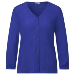 Street One Damen 3/4 Arm Shirt Mat-Mix Intense Royal Blue