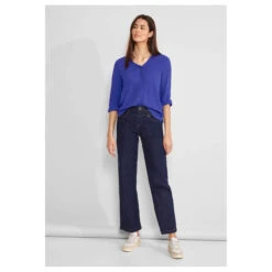 Street One Damen 3/4 Arm Shirt Mat-Mix Intense Royal Blue -Wellensteyn Shop street one mat mix shirt with button blau 15614 model