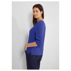 Street One Damen 3/4 Arm Shirt Mat-Mix Intense Royal Blue -Wellensteyn Shop street one mat mix shirt with button blau 15614 model seite