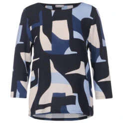 Street One Damen 3/4 Arm Shirt Evi Deep Blue Creme Print