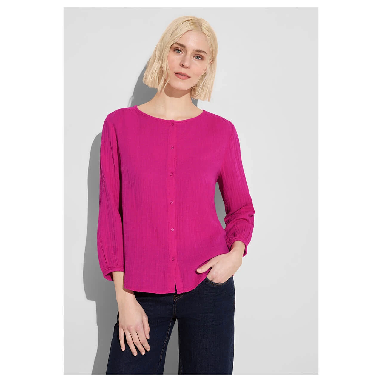 Street One Damen 3/4 Arm Bluse Musselin Buttoned Roundneck Magnolia Pink 4 Street One Damen 3/4 Arm Bluse Musselin Buttoned Roundneck Magnolia Pink – Bild 2