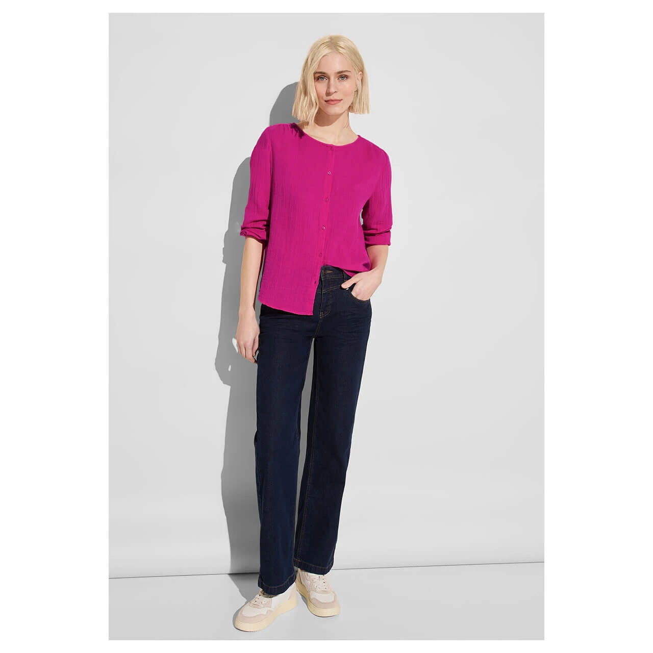 Street One Damen 3/4 Arm Bluse Musselin Buttoned Roundneck Magnolia Pink 6 Street One Damen 3/4 Arm Bluse Musselin Buttoned Roundneck Magnolia Pink – Bild 4