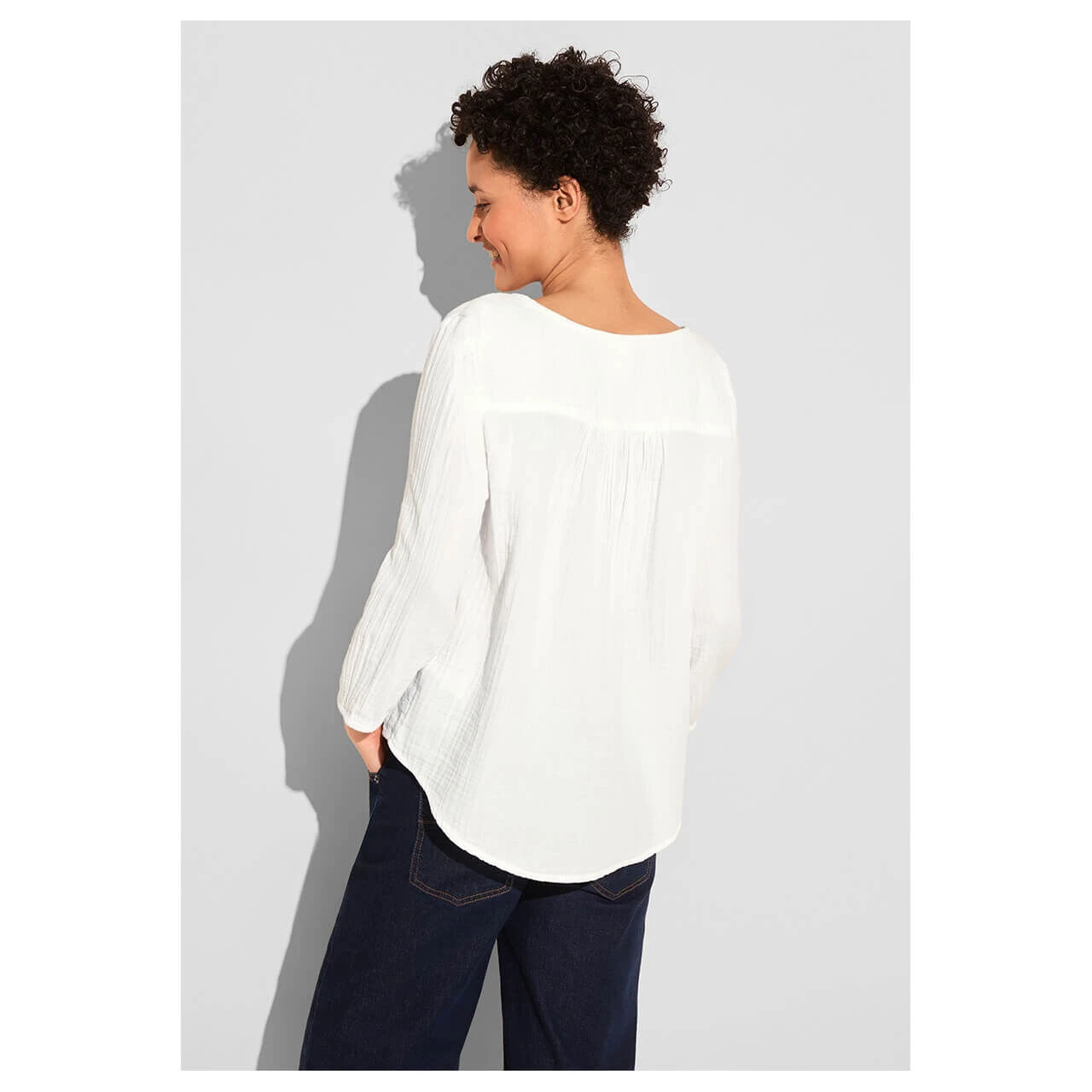 Street One Damen 3/4 Arm Bluse Musselin Buttoned Roundneck Off White 5 Street One Damen 3/4 Arm Bluse Musselin Buttoned Roundneck Off White – Bild 3