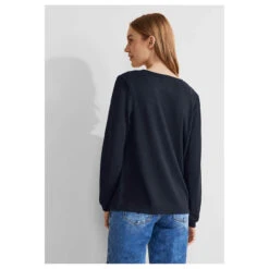 Street One Damen Strickjacke Nette Knit Deep Blue -Wellensteyn Shop street one nette summer knit shirtjacke blau 11238 model hinten