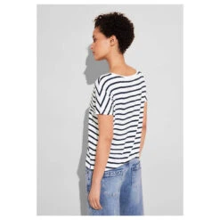 Street One Damen T-Shirt Crista Off White Stripes -Wellensteyn Shop street one new crist rundhalsshirt weiss 20108 model hinten