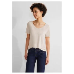 Street One Gerda T-Shirt Smooth Sand Beige -Wellensteyn Shop street one new gerda beige 15437 model vorne